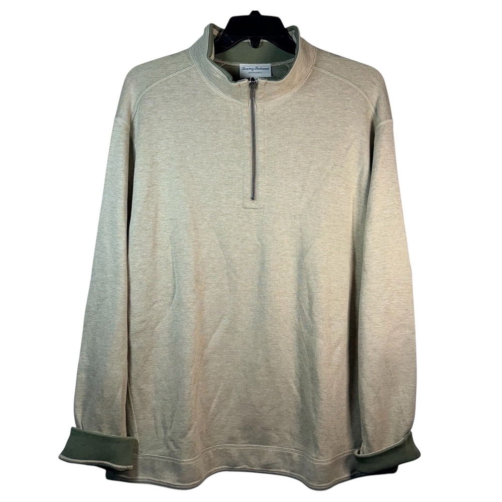 Tommy Bahama Mens 2XLB New Flip Coast Reversible Half-Zip Pullover Sisal Heather - Picture 3 of 12